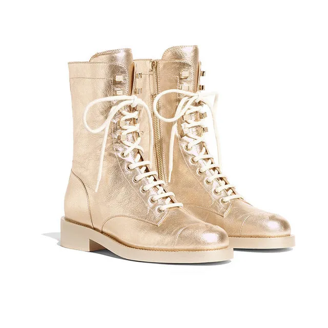 Fashion Women Ankle Boots Genuine Leather High Heels Motorcycle Boots Autumn Winter Rivets Punk Dancing Shoes Woman