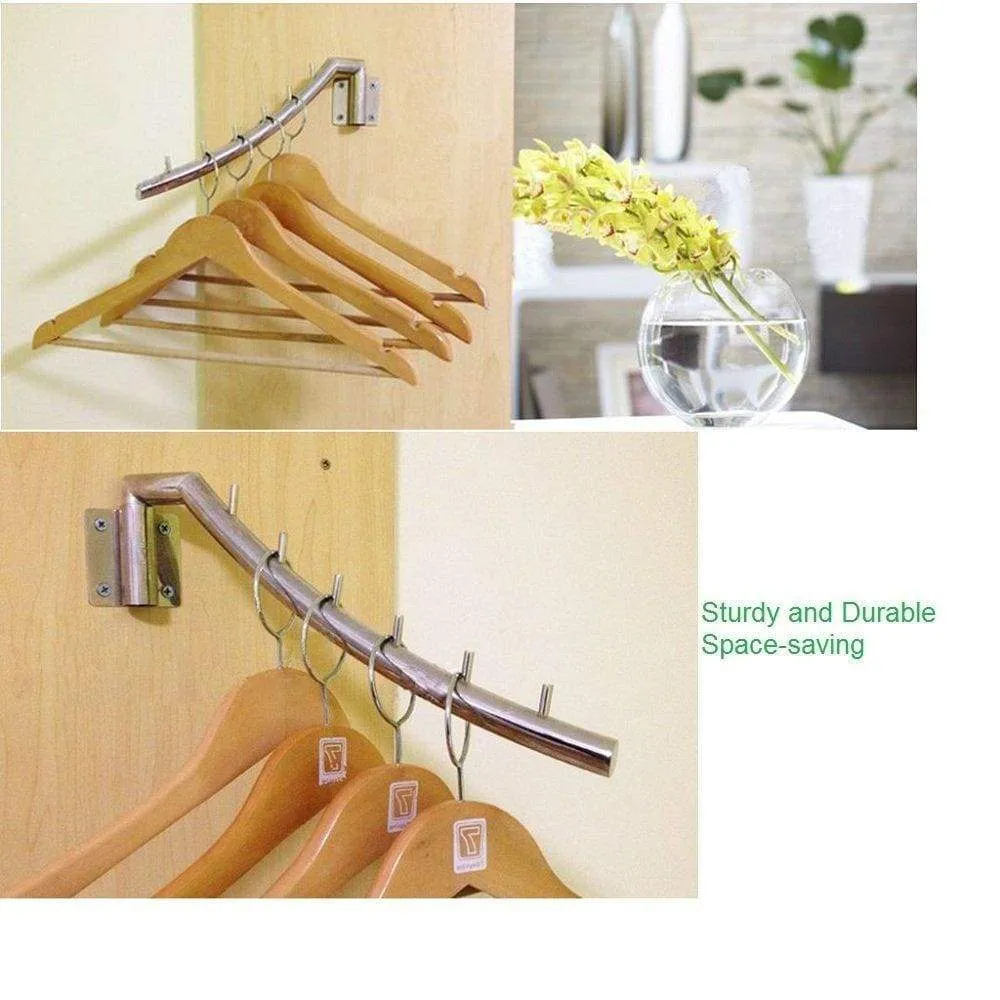 Fcoson Wall Mounted Clothes Hanger Rack Stainless Steel Coat Hanger Rod with Swing Arm 6 Hooks Brushed 2Pack