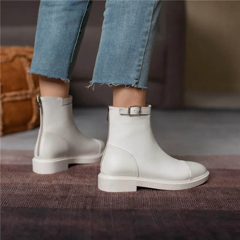 Female Ankle Boots Zipper Concise Designer Thick Heels Shoes