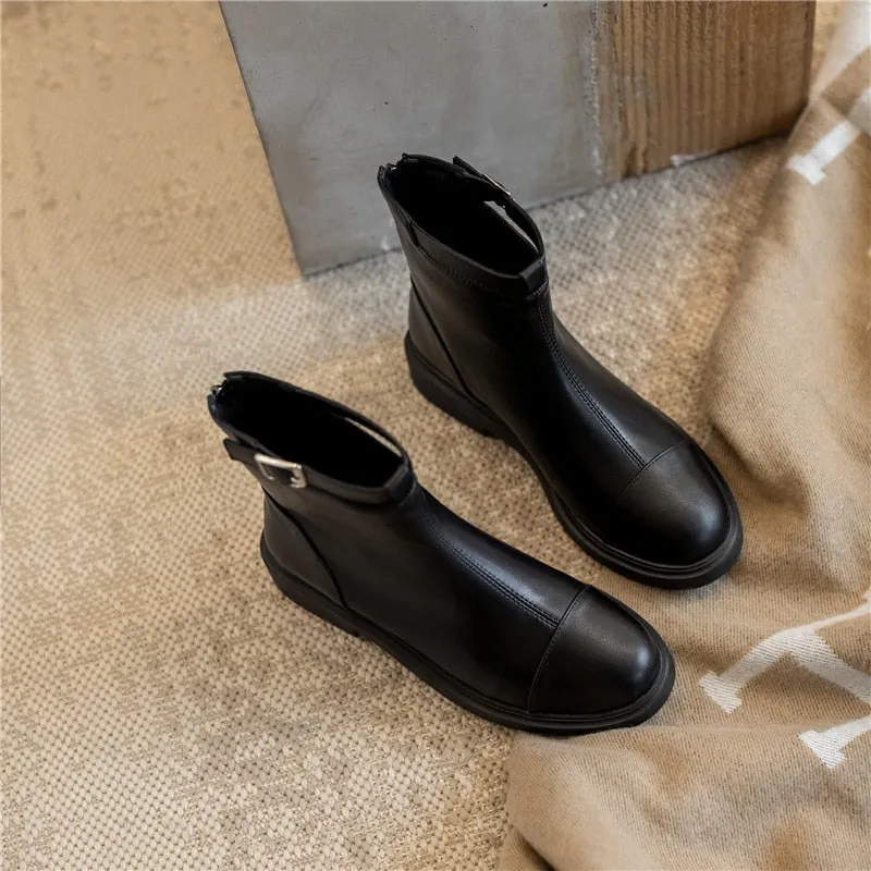 Female Ankle Boots Zipper Concise Designer Thick Heels Shoes