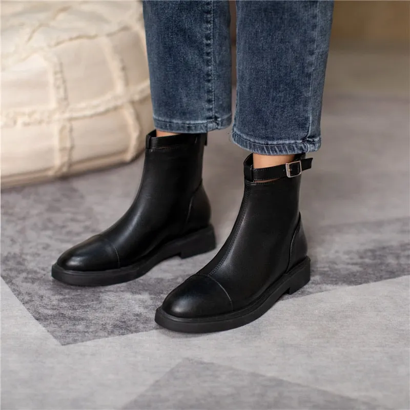 Female Ankle Boots Zipper Concise Designer Thick Heels Shoes