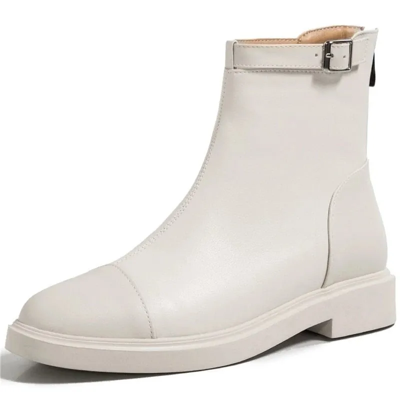 Female Ankle Boots Zipper Concise Designer Thick Heels Shoes