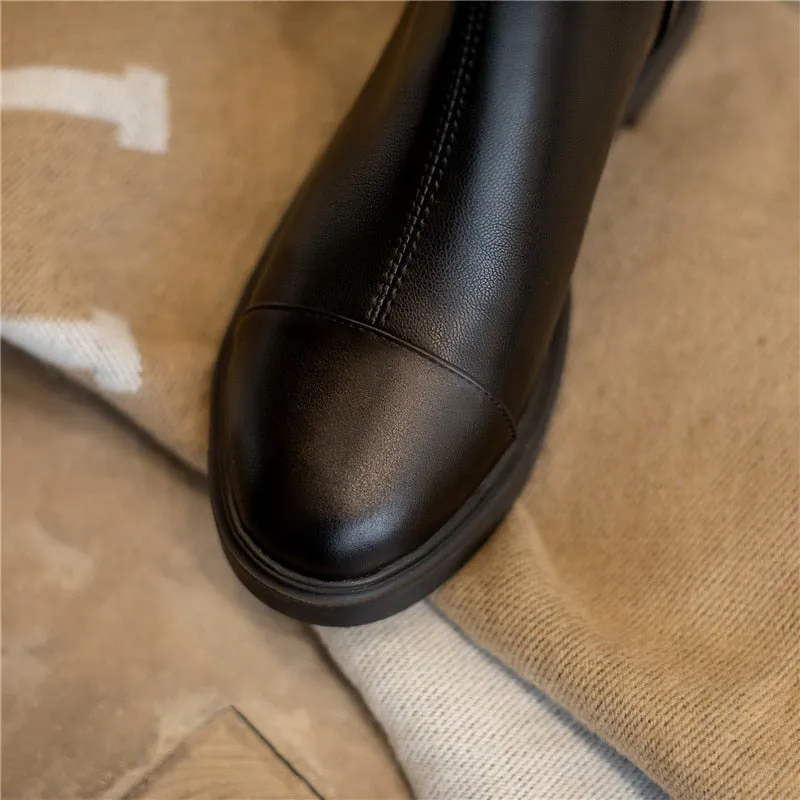 Female Ankle Boots Zipper Concise Designer Thick Heels Shoes