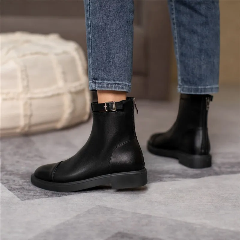 Female Ankle Boots Zipper Concise Designer Thick Heels Shoes
