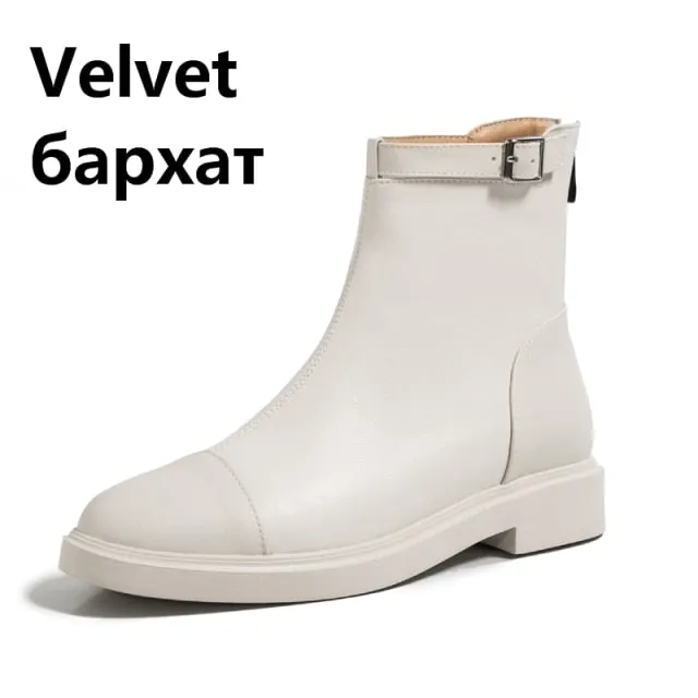 Female Ankle Boots Zipper Concise Designer Thick Heels Shoes