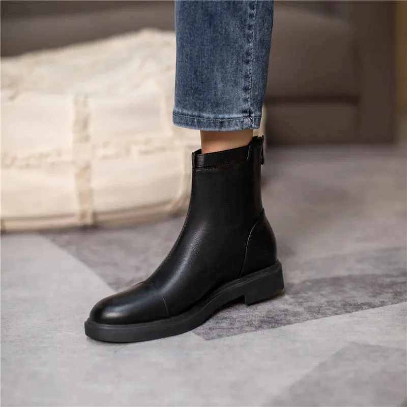 Female Ankle Boots Zipper Concise Designer Thick Heels Shoes