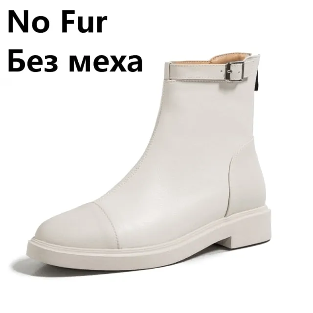 Female Ankle Boots Zipper Concise Designer Thick Heels Shoes