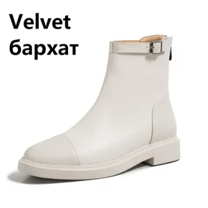 Female Ankle Boots Zipper Concise Designer Thick Heels Shoes