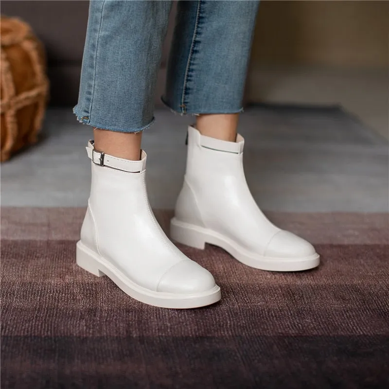 Female Ankle Boots Zipper Concise Designer Thick Heels Shoes