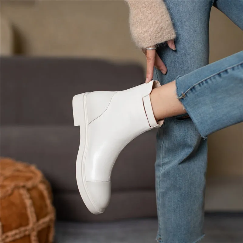 Female Ankle Boots Zipper Concise Designer Thick Heels Shoes
