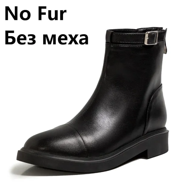 Female Ankle Boots Zipper Concise Designer Thick Heels Shoes
