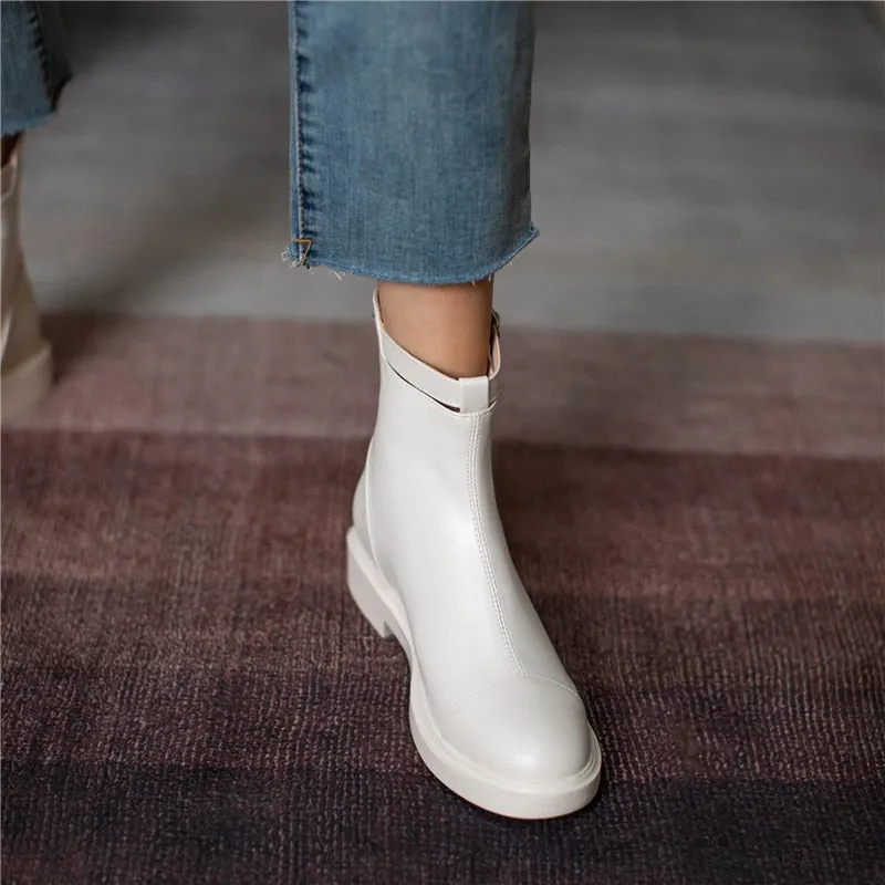 Female Ankle Boots Zipper Concise Designer Thick Heels Shoes