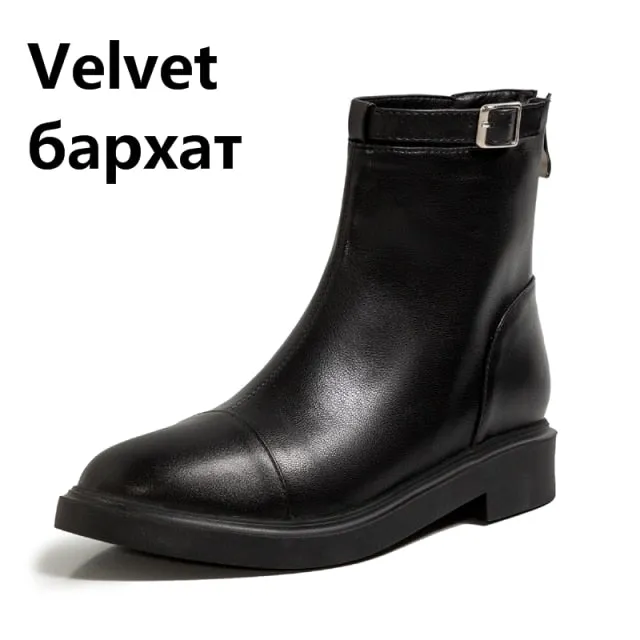 Female Ankle Boots Zipper Concise Designer Thick Heels Shoes