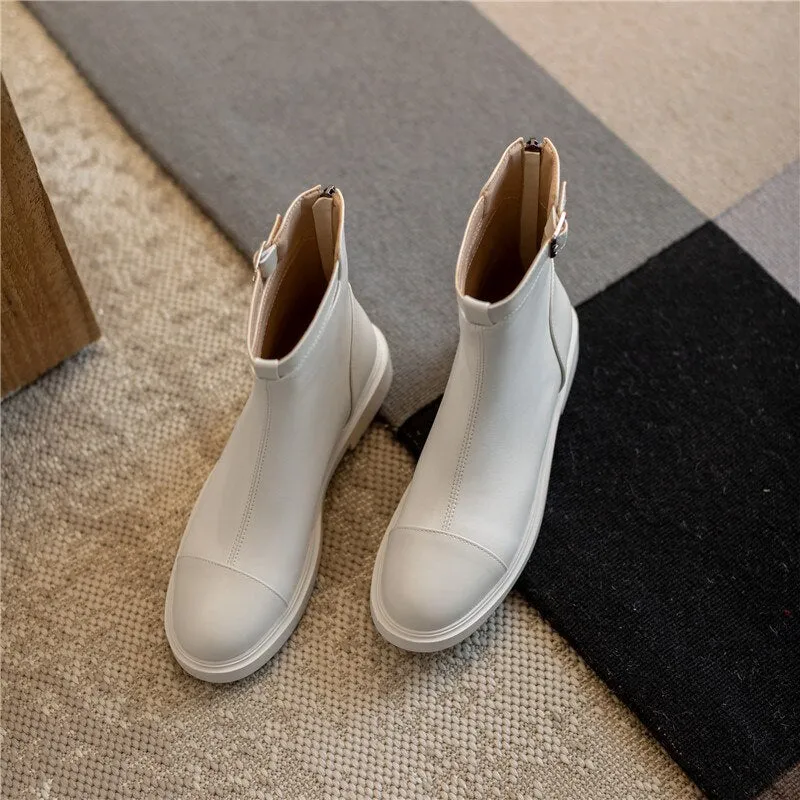 Female Ankle Boots Zipper Concise Designer Thick Heels Shoes