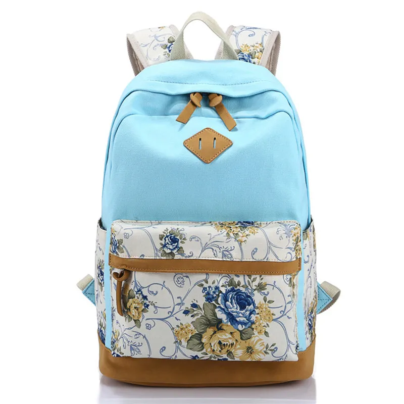 Female Students Canvas Printed Casual All-purpose Backpack