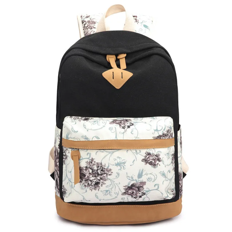 Female Students Canvas Printed Casual All-purpose Backpack