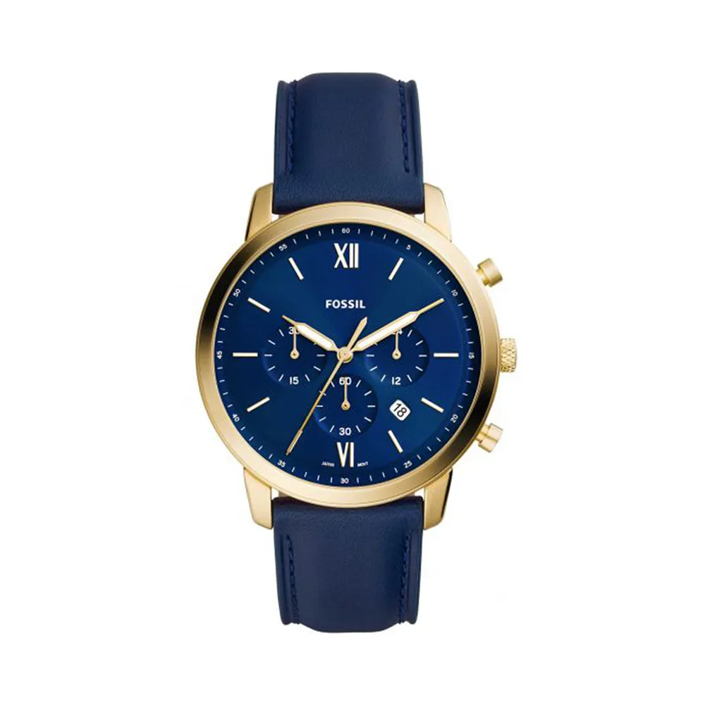 Fossil Analog Men's Watch Gold Plated Leather Strap - FS5790