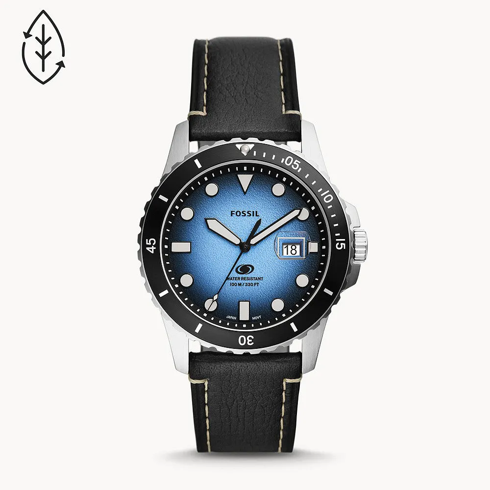 Fossil Blue Three-Hand Date Black Eco Leather Men's Watch - FS5960