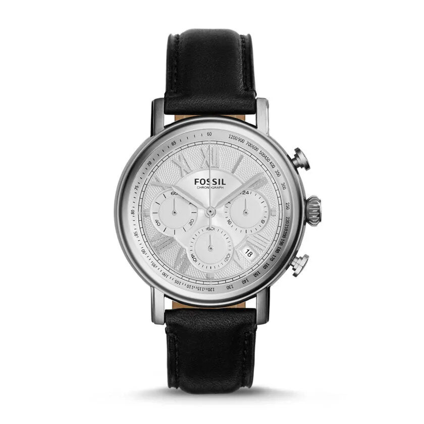Fossil Buchanan Chronograpg Silver Dial Black Leather Men's Watch FS5102