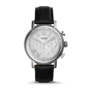 Fossil Buchanan Chronograpg Silver Dial Black Leather Men's Watch FS5102