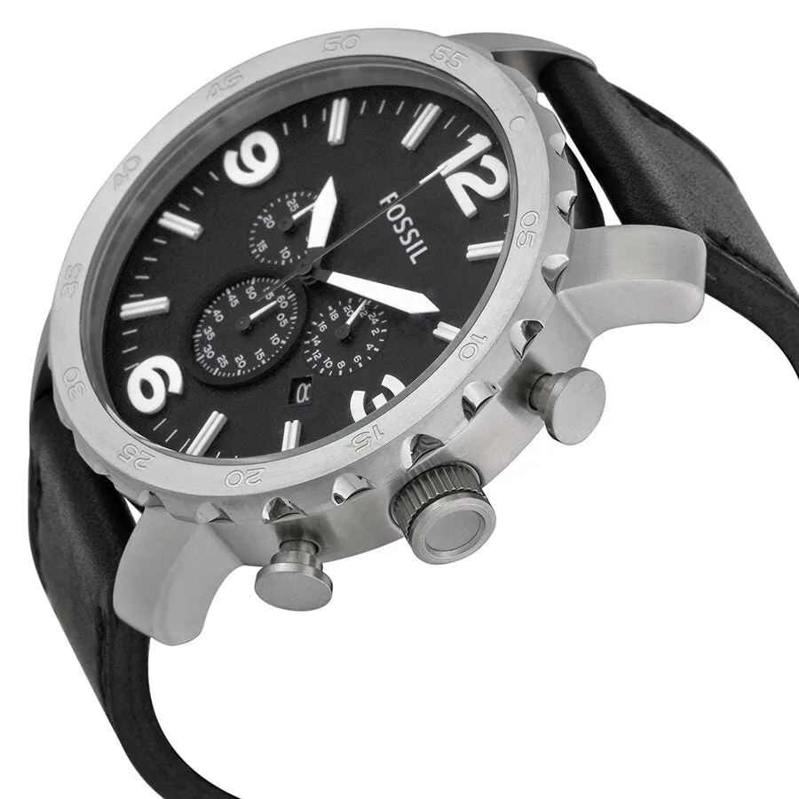 Fossil Nate Chronograph Black Dial Black Leather Men's Watch JR1436