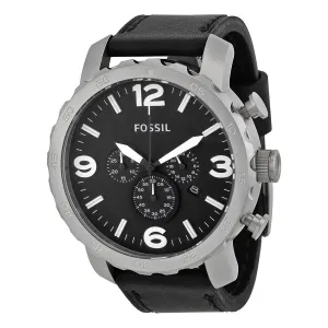 Fossil Nate Chronograph Black Dial Black Leather Men's Watch JR1436