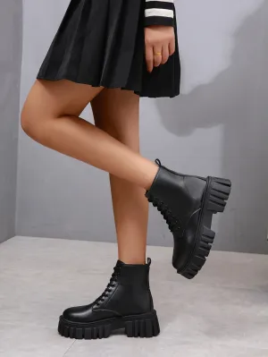 Front Lace-up Combat Boots - Black- FD ⚡