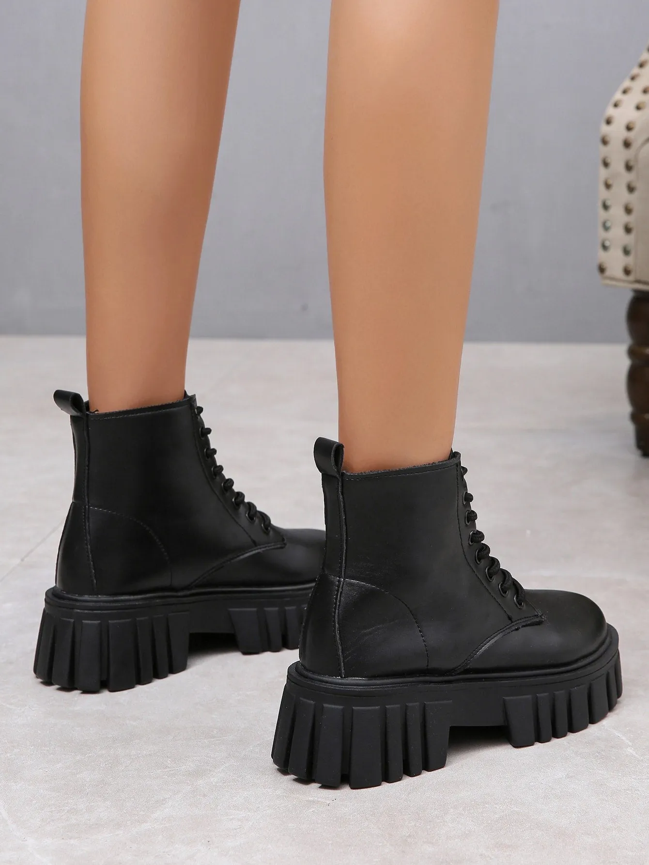 Front Lace-up Combat Boots - Black- FD ⚡