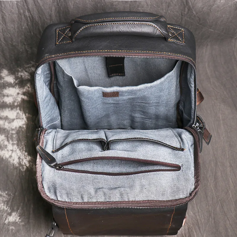 Full Grain Leather Backpack For Mens Leather Travel Backpack Casual Laptop Backpack LJ1034