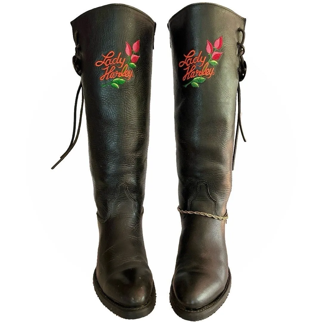 HARLEY-DAVIDSON Vintage Tall Knee High Black Cowboy Motorcycle Boots