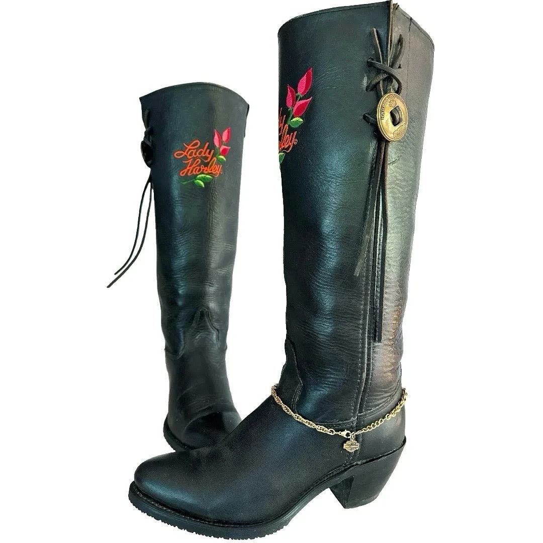 HARLEY-DAVIDSON Vintage Tall Knee High Black Cowboy Motorcycle Boots