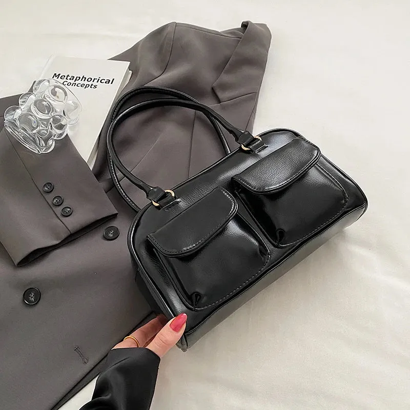 High Fashion Shoulder Bag with Double Pockets Trendy Designer Inspired Underarm Shoulder Bag Handbags and Purses
