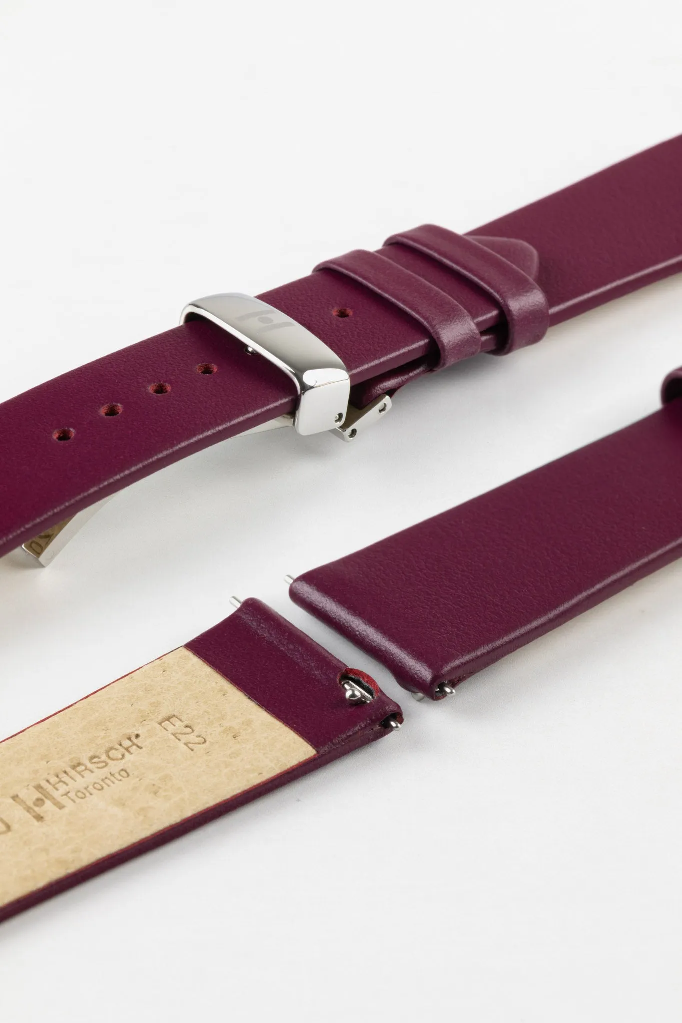 Hirsch TORONTO Quick-Release Fine-Grained Leather Watch Strap in BERRY