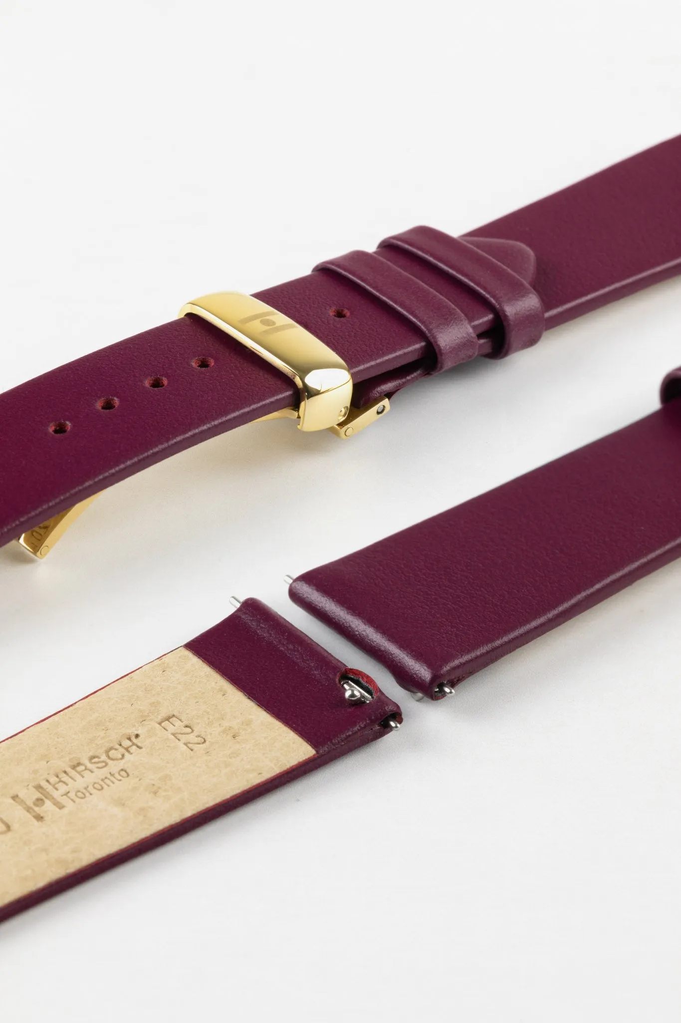Hirsch TORONTO Quick-Release Fine-Grained Leather Watch Strap in BERRY