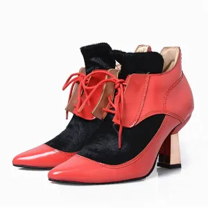 Horsehair Ankle Boots Fashion Mixed Color Women Pumps