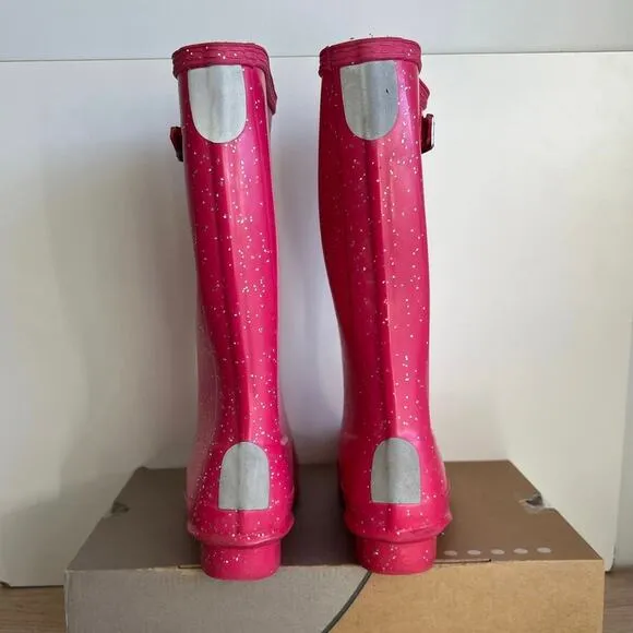 Hunter Original Tall Pink Glitter Buckle Boots Kids - SZ 3 Boy/ 4 Girl