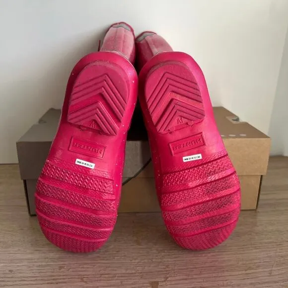 Hunter Original Tall Pink Glitter Buckle Boots Kids - SZ 3 Boy/ 4 Girl