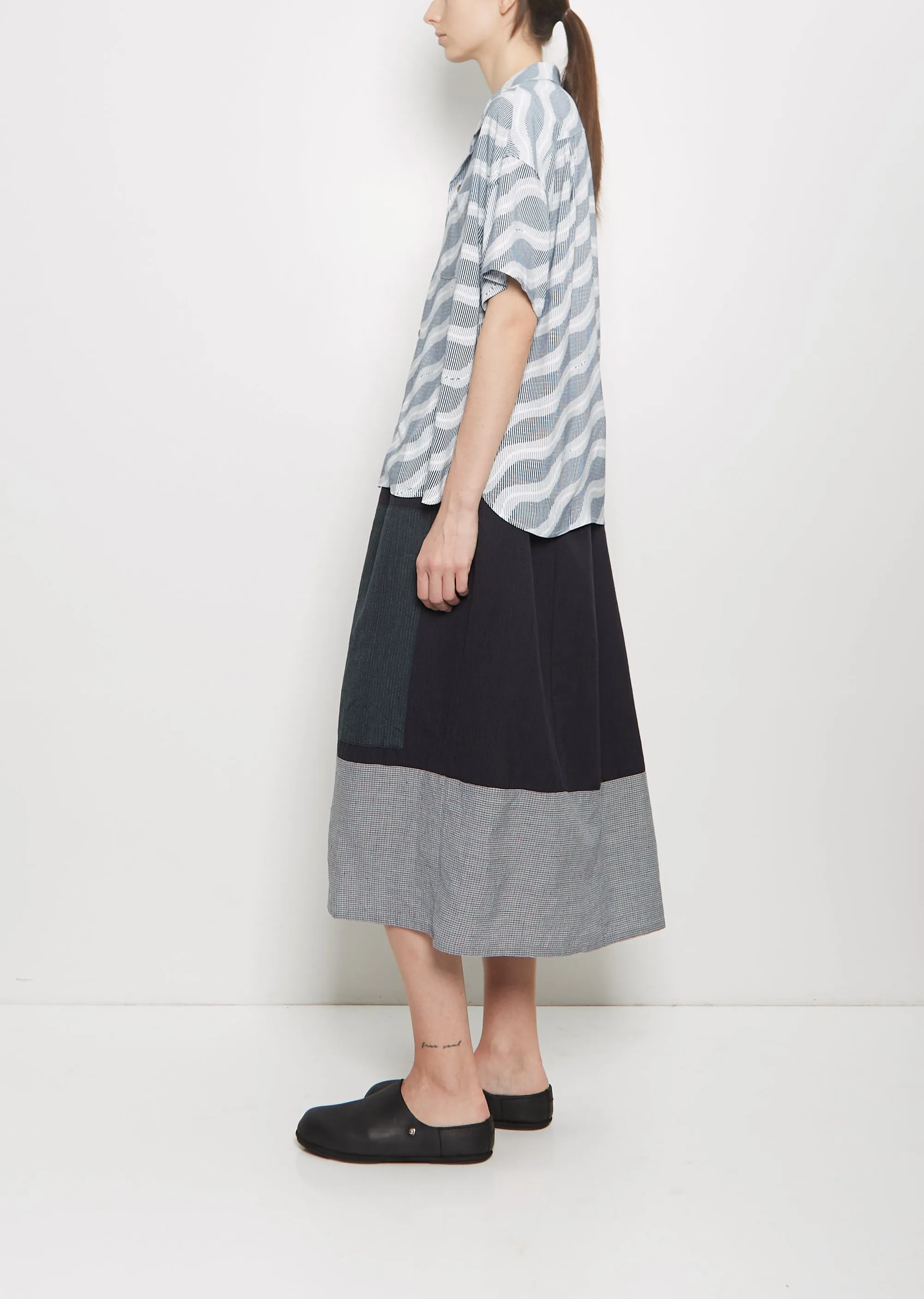 Julie Open Collar Blouse  — Navy