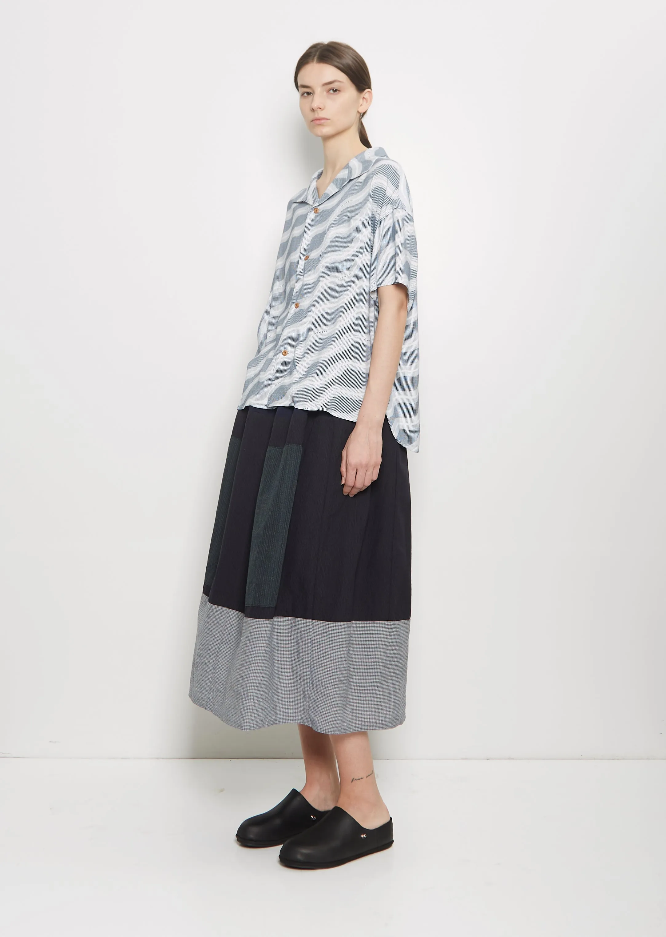 Julie Open Collar Blouse  — Navy