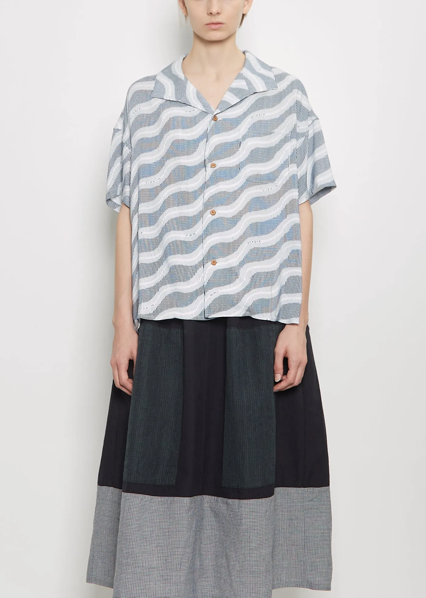 Julie Open Collar Blouse  — Navy