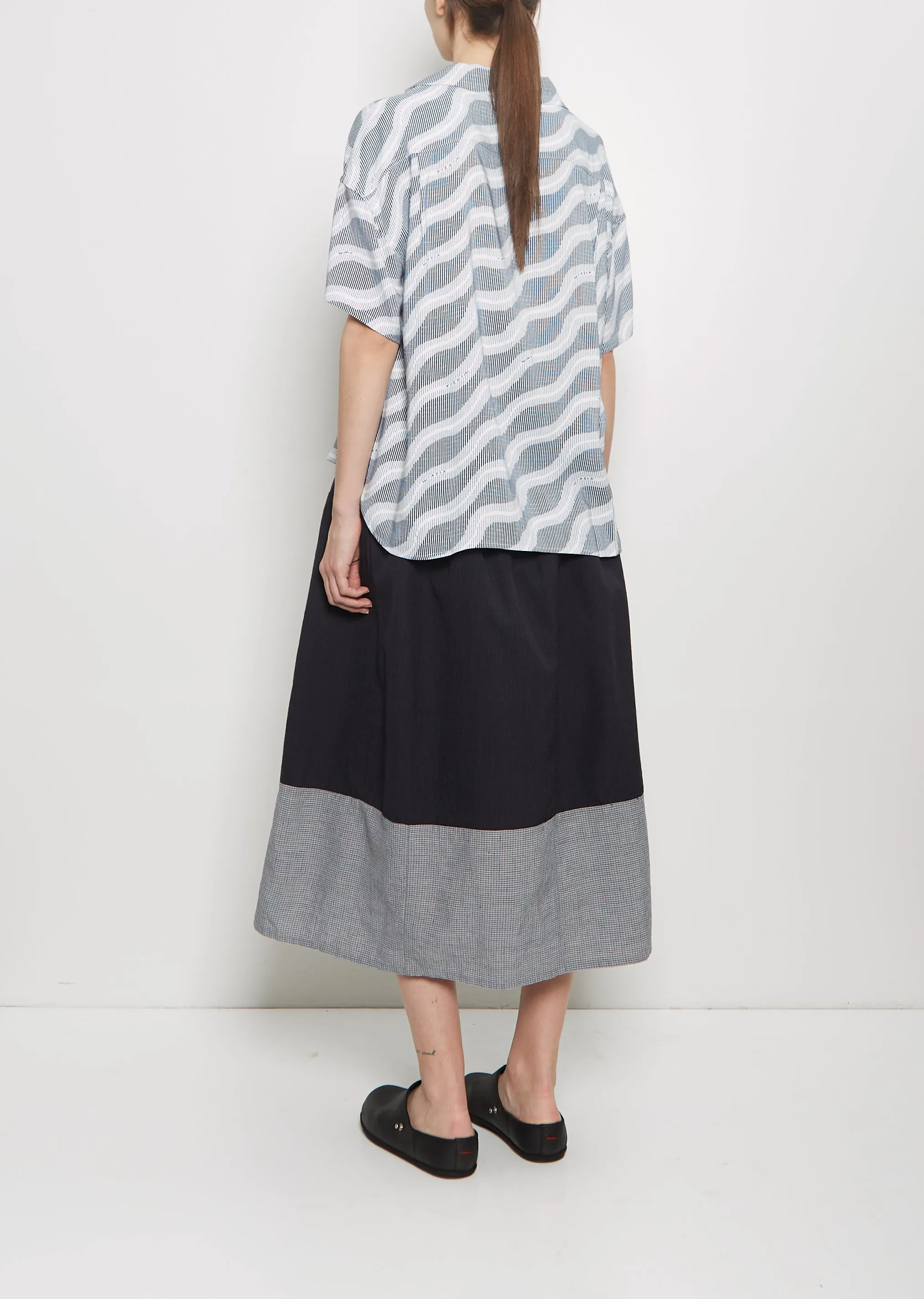 Julie Open Collar Blouse  — Navy