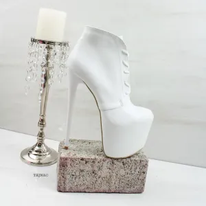 Lace Up White High Platform Booties