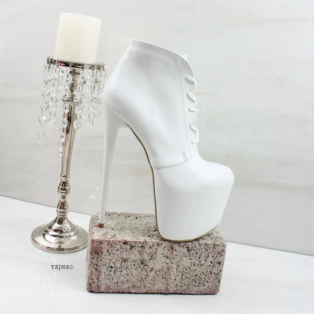 Lace Up White High Platform Booties