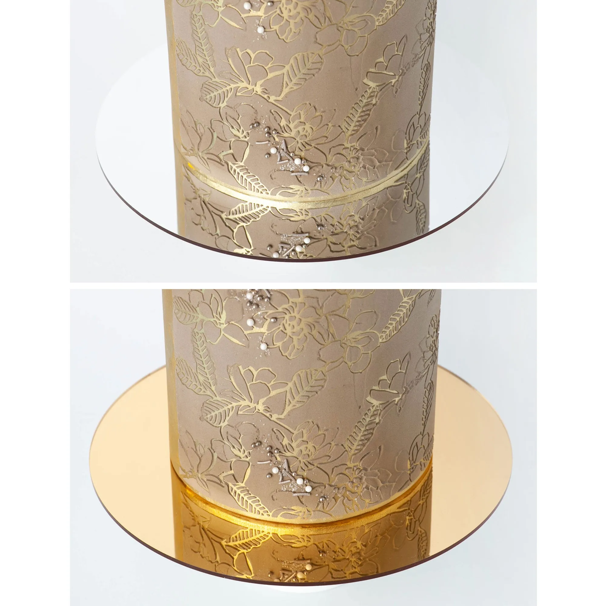 Lacupella Double Sided Gold Silver Acrylic Cake Board - 10" diameter - Reusable
