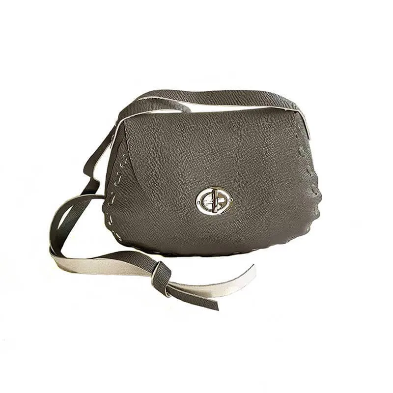 Leather Woman Handbag Gray Cross Long Cord