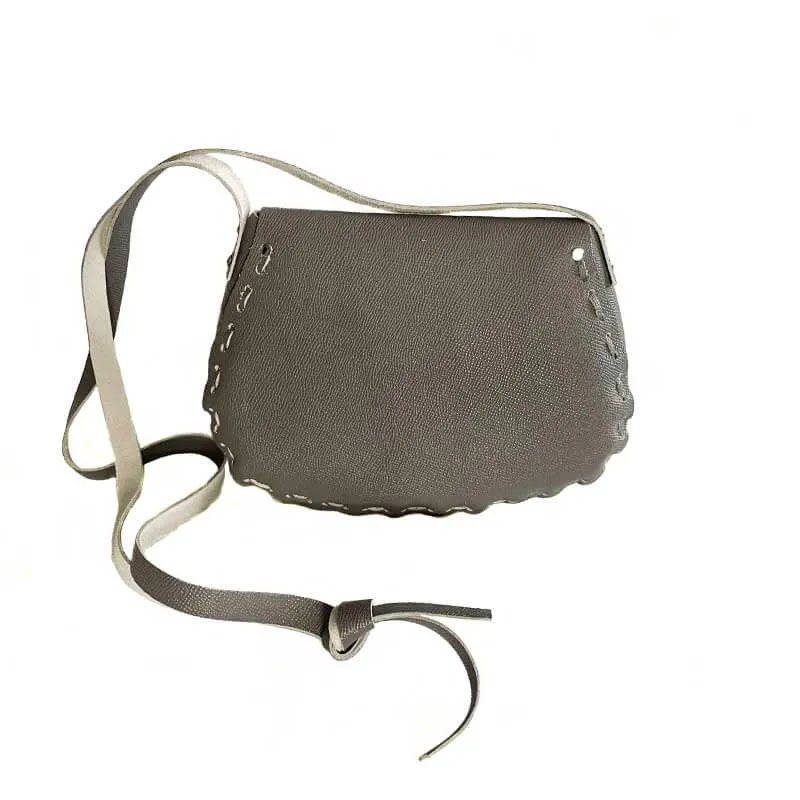 Leather Woman Handbag Gray Cross Long Cord