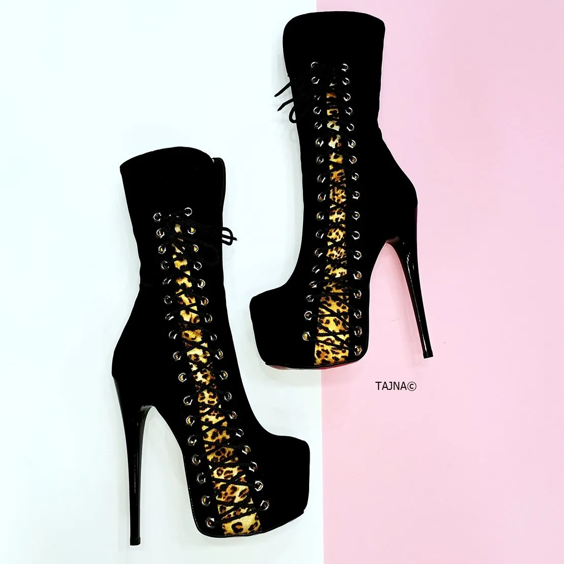 Leopard Black Corset High Heel Boots