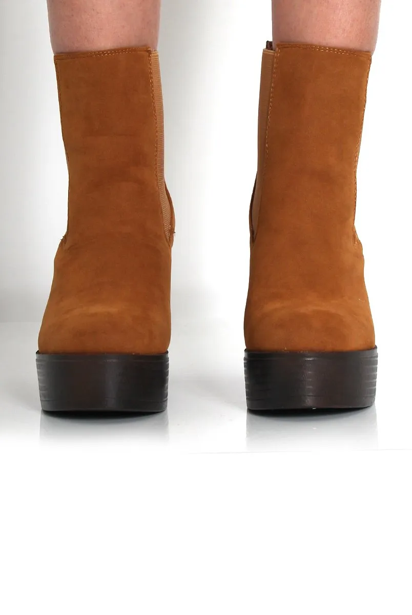 Lona Tan Suede Platform Boots
