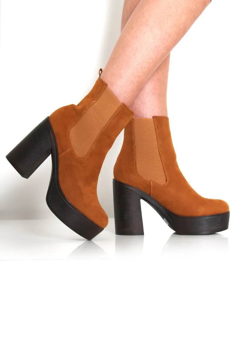 Lona Tan Suede Platform Boots