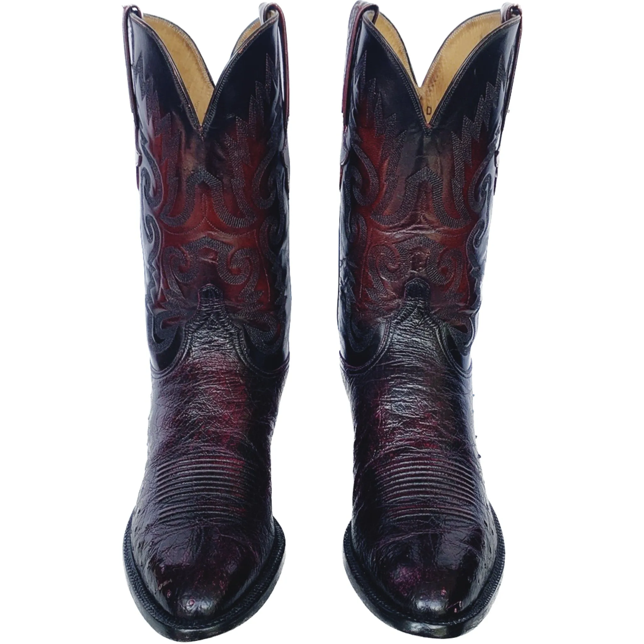 LUCCHESE Classics Handmade Ostrich Exotic Black Cherry Cowboy Western Boots